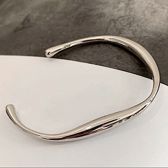 Sterling Silver Irregular Bangle Cuff Bracelet Geometric - Picture 2 of 15